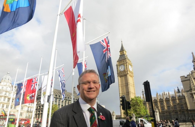 Andrew Rosindell with the Commonwealth flags